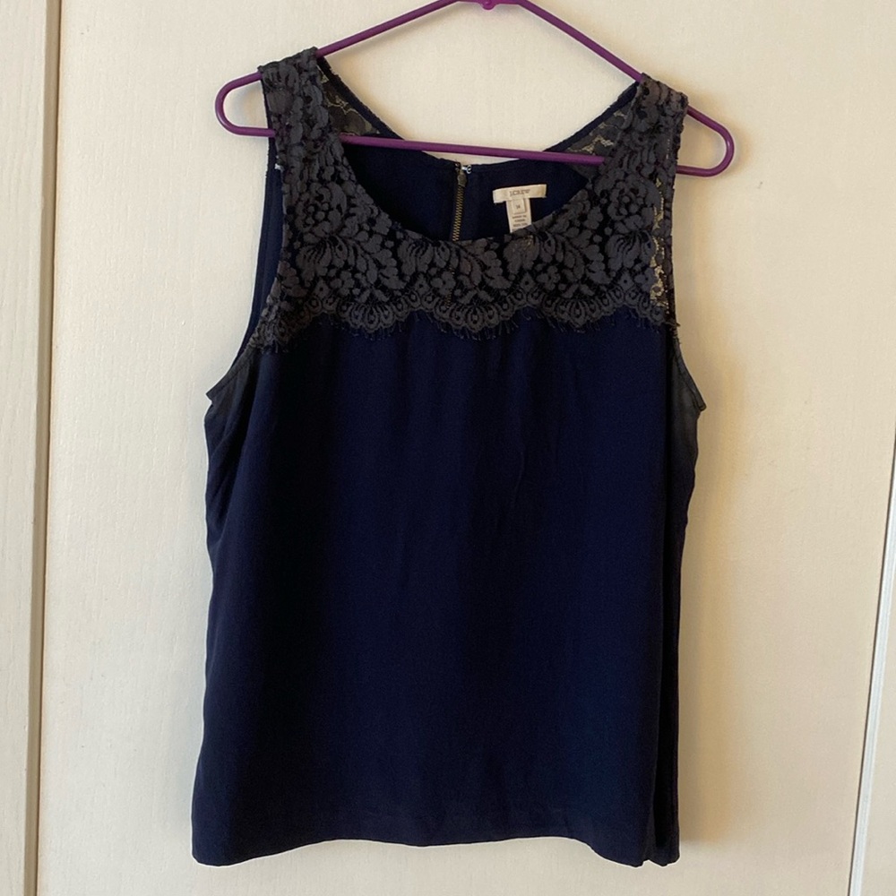 Jcrew Navy silk & lace camisole